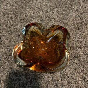 Vintage Antique 1970s Murano Glass Ashtray Yellow Italian Italy Rare 5.25”